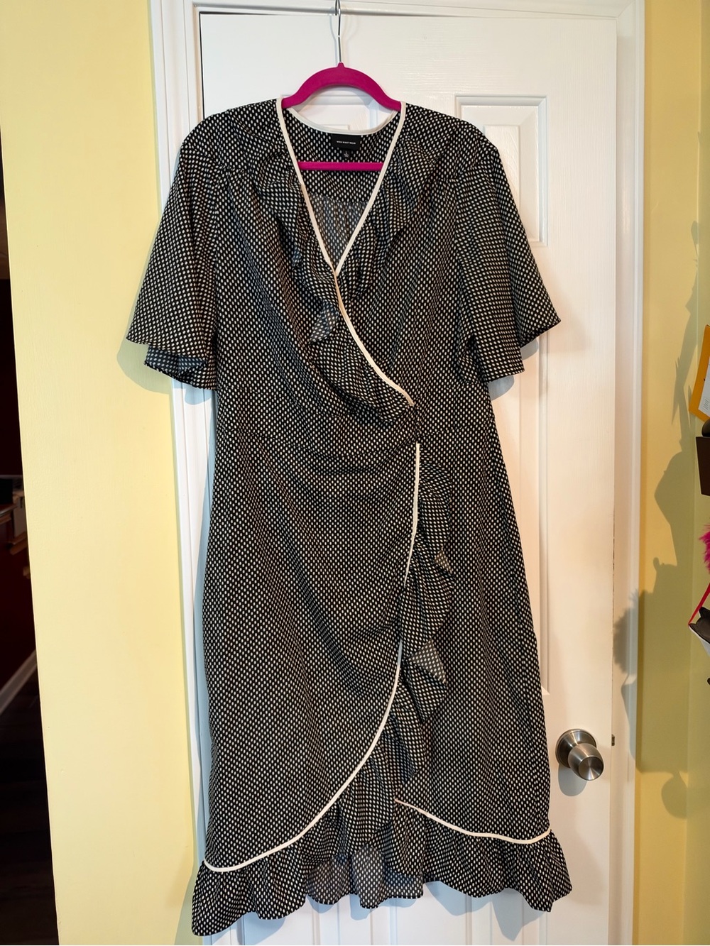 Who What Wear Black and White Polka Dot Wrap-Style Midi Dress